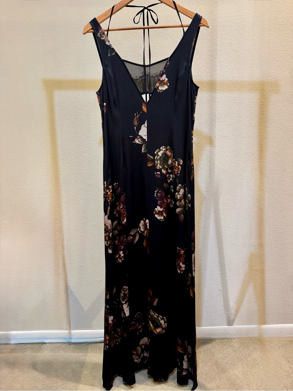 Jason Wu Black Floral Maxi Dress with Lace Back Detail